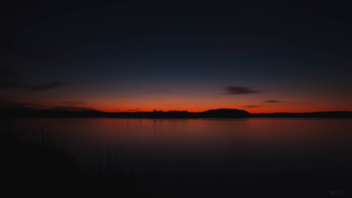 Red Sunset Over Lake with Trees 4K