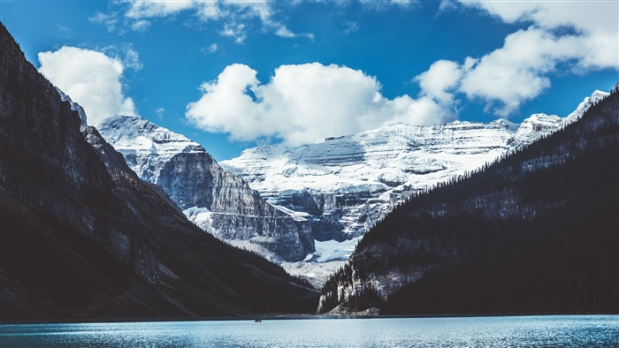 Snowy Mountains Over a Lake