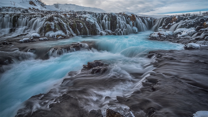 Bruarfoss Waterfall in Winter Iceland 4K