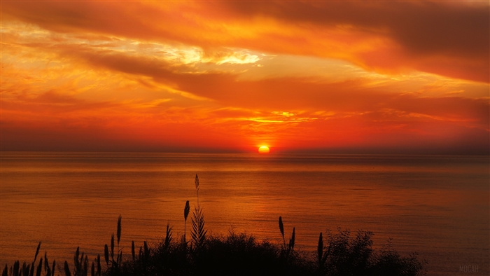 Serene Ocean Sunrise with Fiery Sky 4K