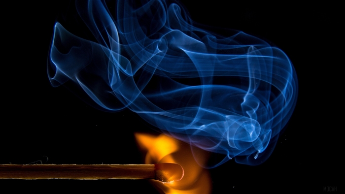 Fire and Blue Smoke from a Burning Match