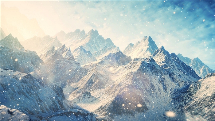Skyrim Snowy Mountains with Falling Snowflakes 4K
