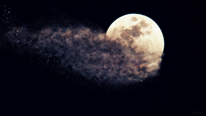 Moon disintegrating into dust in the night sky 4K
