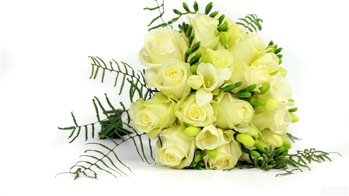 White Roses and Freesia Bouquet with Ferns 4K