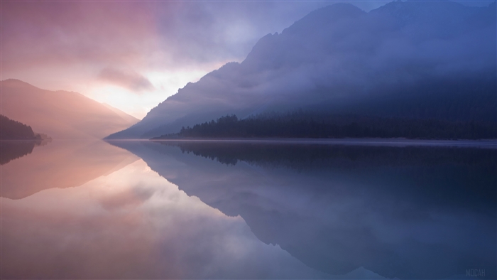 Misty Mountains Reflected in a Calm Lake 4K