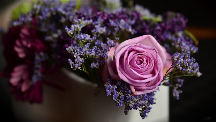 Purple rose and flowers bouquet 4K