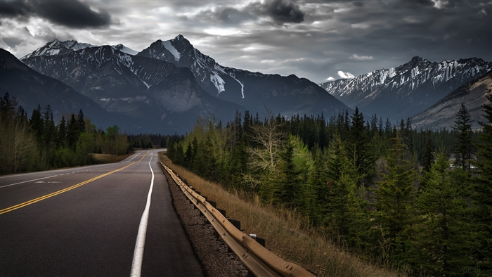 Road to snow-capped mountains