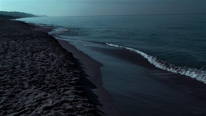 Overcast Sea Beach Waves At Night
