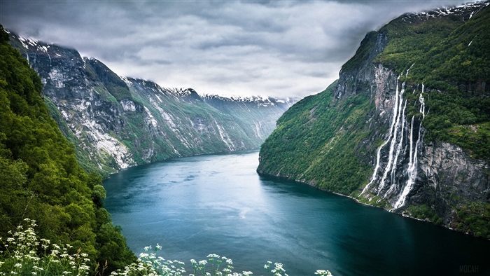 Seven Sisters Waterfalls in Geirangerfjord, Norway 4K