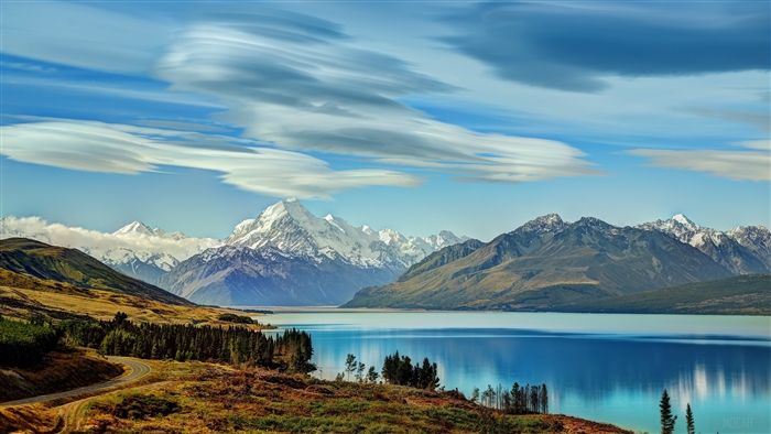 Lake with Snow-Capped Mountains in New Zealand 4K