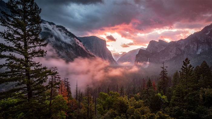 Misty Yosemite Valley at Sunrise