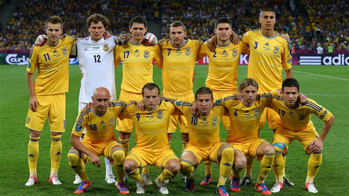 Ukraine national football team posing for a photo