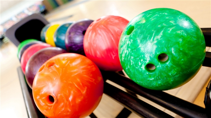 Bowling balls in a rack