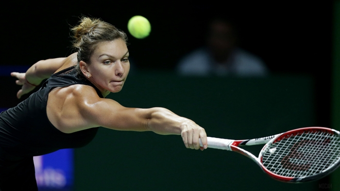 Simona Halep playing tennis with a racket 4K