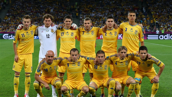 Ukraine national football team posing for a photo