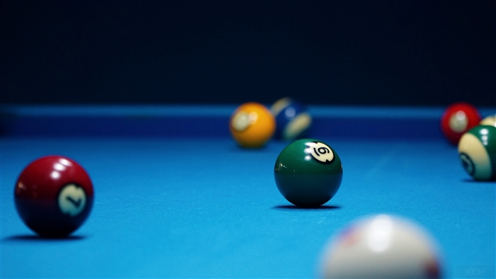 Billiard balls on a blue table 4K