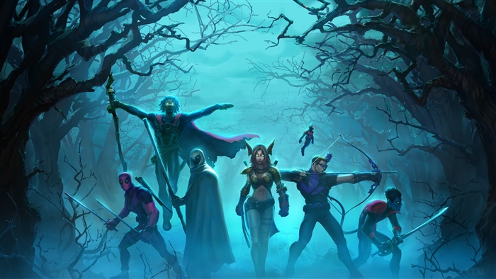Marvel Heroes in a Dark Forest 4K