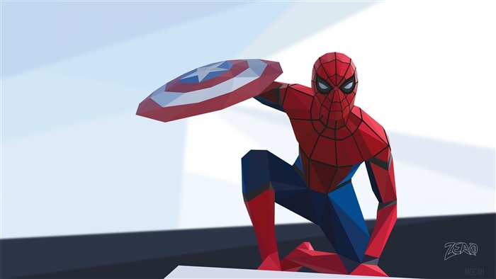 Spider-Man with Captain America's Shield Low Poly 4K