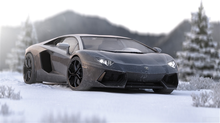 Lamborghini Aventador in snow 4K