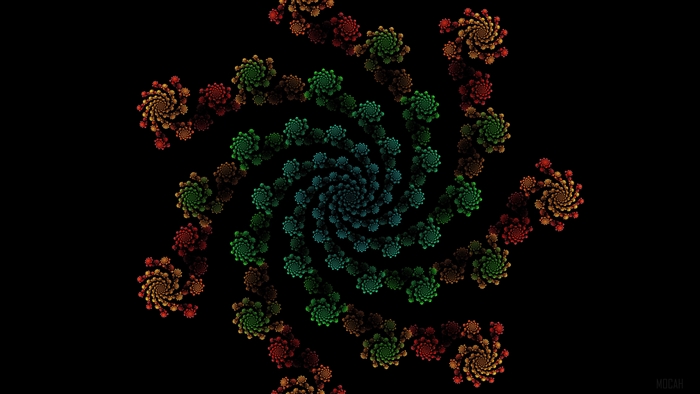 Fractal spiral patterns in dark 4K