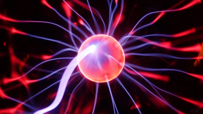 Plasma ball with red and blue light streams 4K