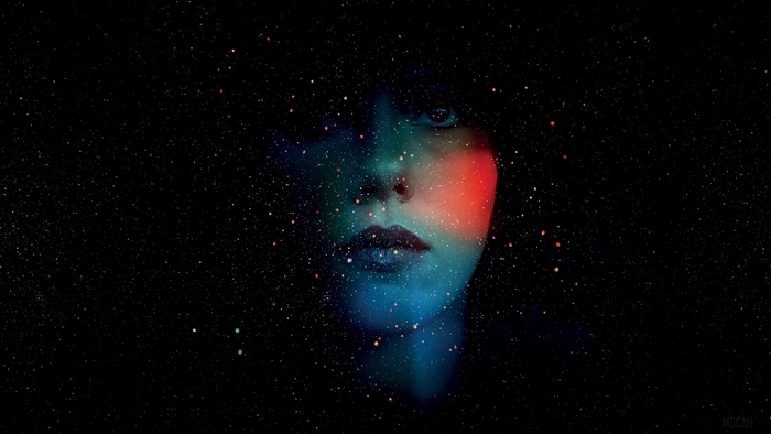Face in abstract starry background 4K