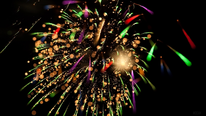 Fireworks display with sparks and bokeh 4K