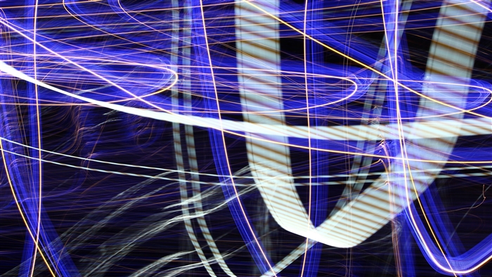 Abstract light trails with blue and white lines