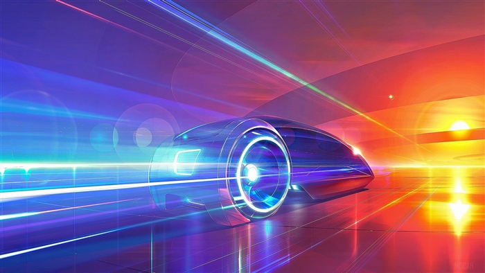 Futuristic car in motion with light trails 4K