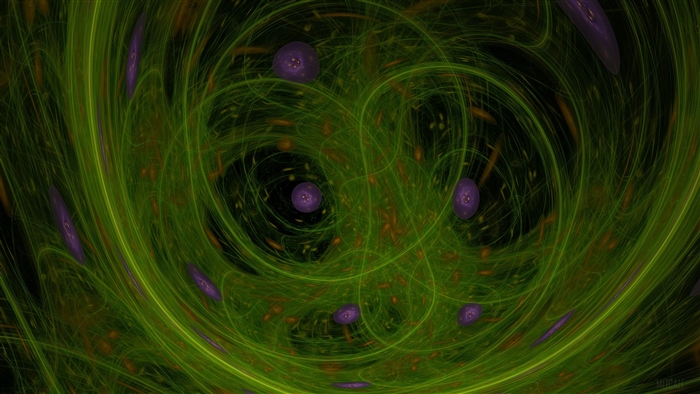 Abstract fractal energy lines and purple spheres
