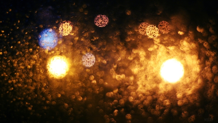 Bokeh lights on a wet surface