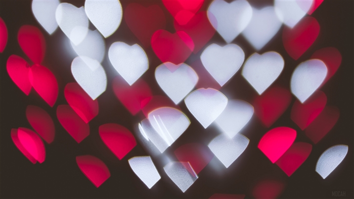 Red and white heart bokeh 4K