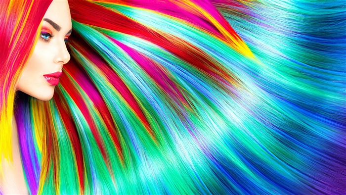 Woman with Rainbow Colorful Hairs 4K