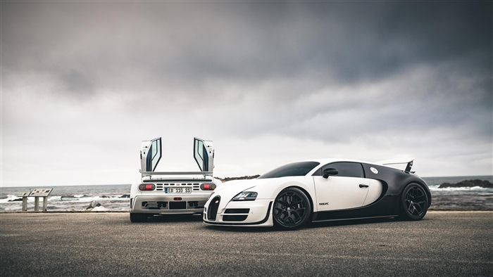 Bugatti Veyron SS and EB110 SS by the sea 4K
