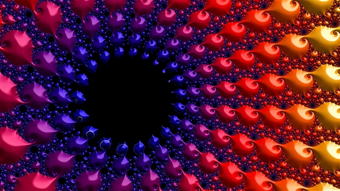 Fractal pattern with abstract shapes in pink, purple, red, and yellow 4K