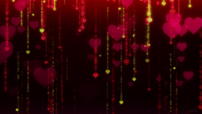 Red and yellow hearts falling on dark background 4K
