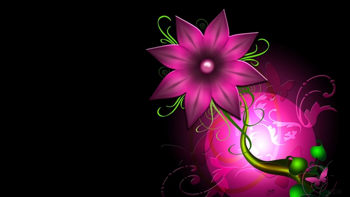Pink flower with green vines and butterflies 4K
