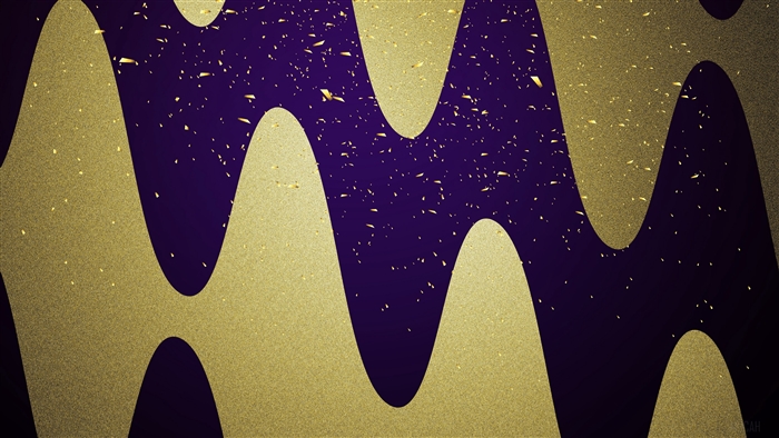 Abstract purple and gold wavy pattern with gold flecks