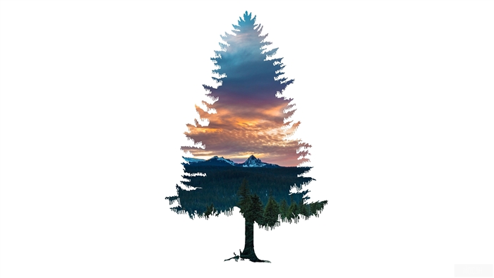 Tree with Mountain and Sunset Landscape