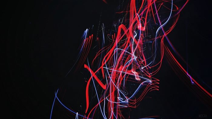 Abstract red and blue light trails on black background 4K