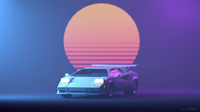Abstract Lamborghini with Retro Sunset