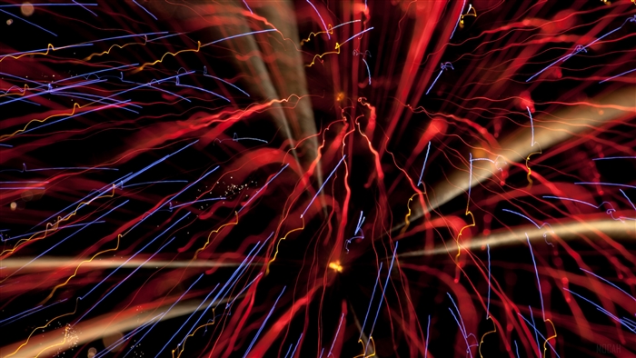 Fireworks salute with red sparks and rays 4K