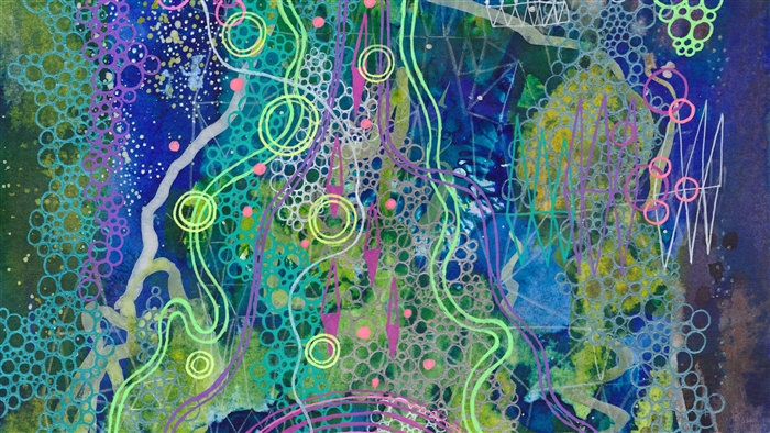 Abstract painting with paint, patterns, spots, circles, 4K