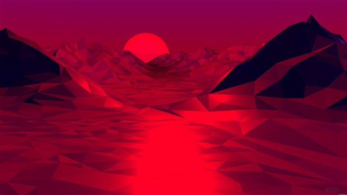 Low Poly Red 3D Abstract Landscape 4K