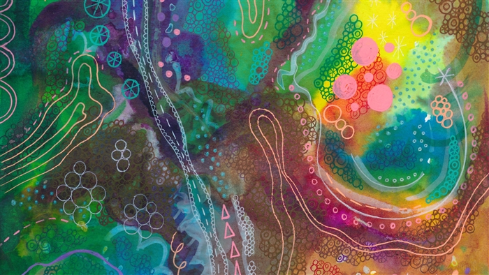 Abstract watercolor painting with colorful patterns and lines 4K