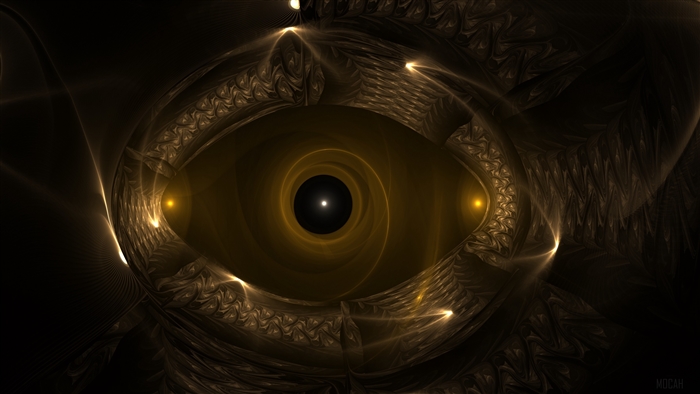 Abstract fractal eye with golden swirls and patterns 4K