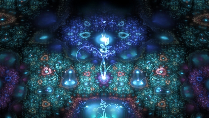 Abstract fractal patterns with glowing floral elements 4K