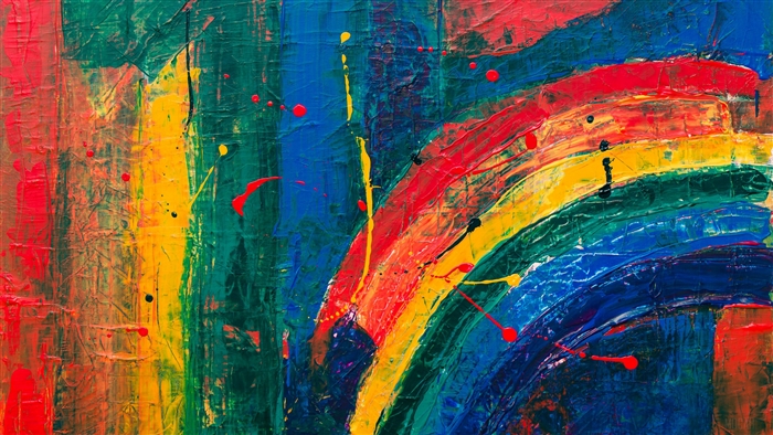 Abstract painting with rainbow and paint stains 4K