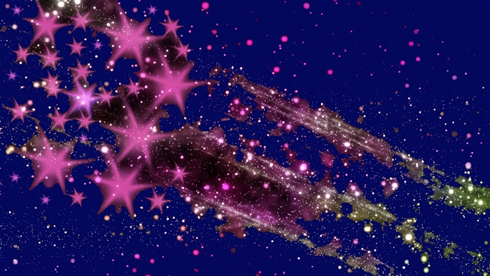 Abstract pink stars and light streaks on dark blue background 4K