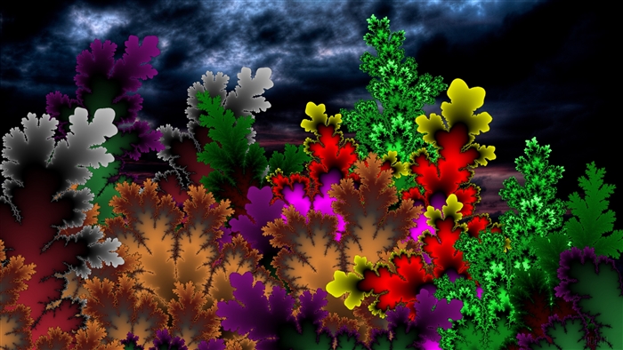 Vibrant Fractal Patterns with Dark Moody Sky 4K